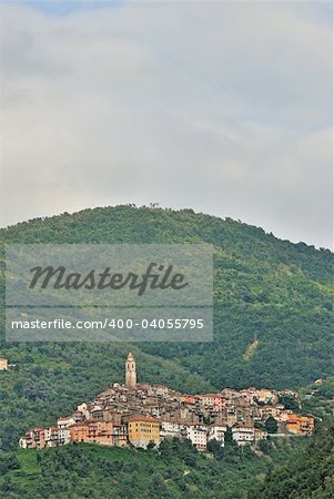 Panoramic view of small town Castel Vittorio. Liguria. Italy