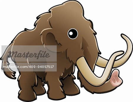 A vector illustration of a cute friendly woolly mammoth