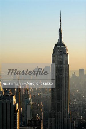 Aerial view over Manhattan at dusk, Empire State Building in the foreground