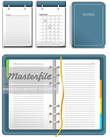 Calendar and notebook - open and closed