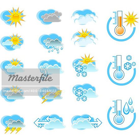 Weather Forecast vector icone set and Thermometers