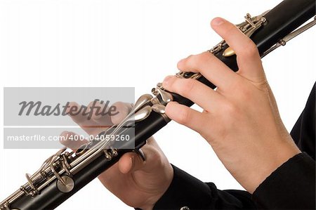 Clarinet player. It is isolated on a white background.