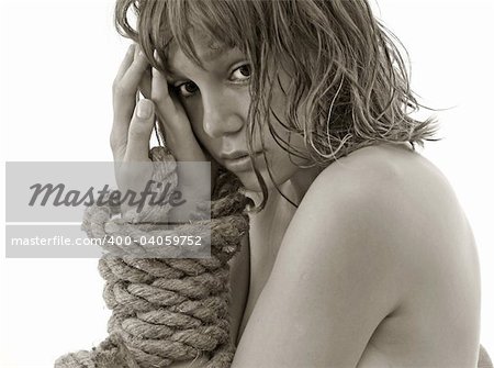 beaty girl with connected hands by string photo