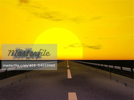 sunset  under highway landscape (3d rendering image)
