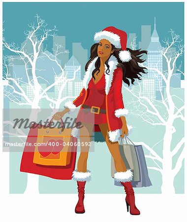 Vector illustration of a girl with shopping bags