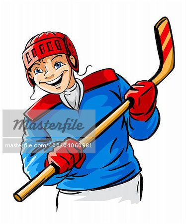 smiling vector boy character playing hockey sport game