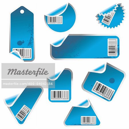 blue vector tag and sticker set with bar codes