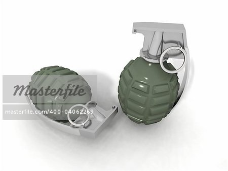 a 3d rendering of two grenades on a white background