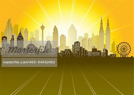 Urban sunrise or sunset scene vector illustration eps file
