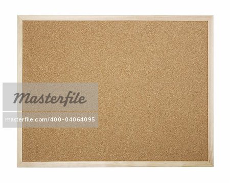 Empty cork board isolated on white - insert your own message or bulletin with thumbtacks