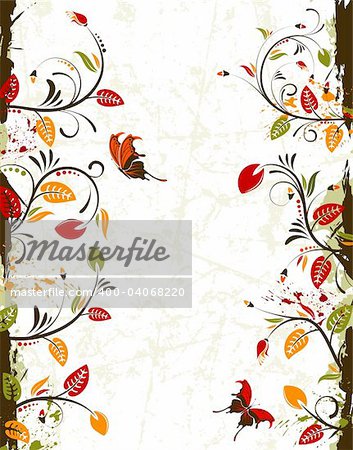 Abstract grunge flower frame with butterfly, element for design, vector illustration