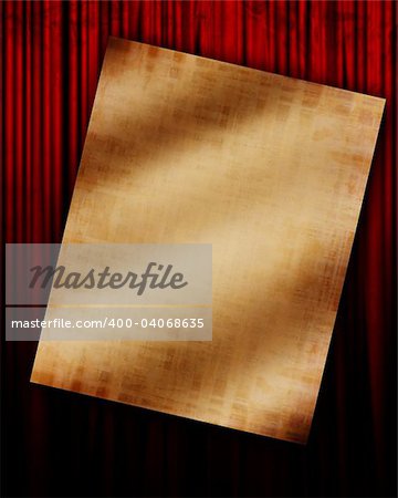 Movie or theater curtain with piece of paper