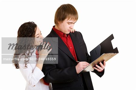 businessman and girl look in papers