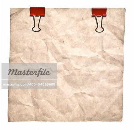 Retro-Style Paper With Red Clips Isolated On White Background. Redy For Your Message.