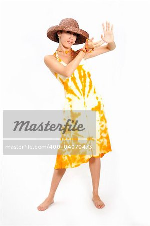 Portrait of hispanic fashion woman wearing a summer dress - isolated