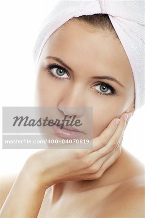 beauty Portrait of beautiful woman wearing white towel on her head