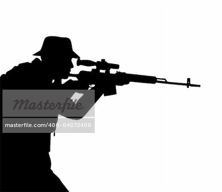 Black silhouette of the riflemen isolated on white