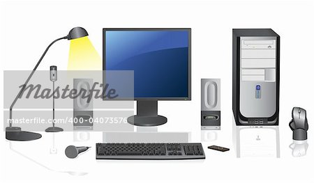 Desktop computer. Detailed illustration.