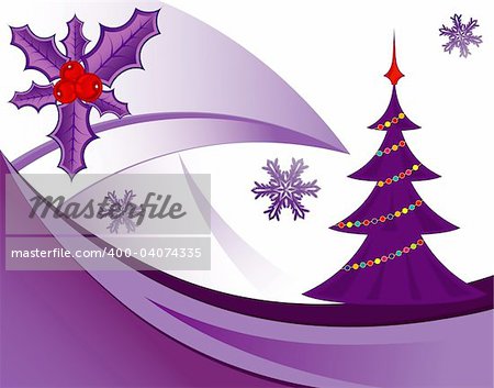 Christmas background with tree, mistletoe, element for design, vector illustration