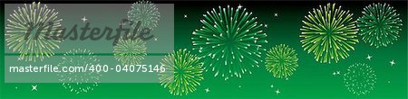Abstract vector illustration of fireworks in the sky in green
