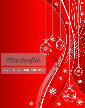 Christmas background with snowflakes, baubles and wave pattern, element for design, vector illustration