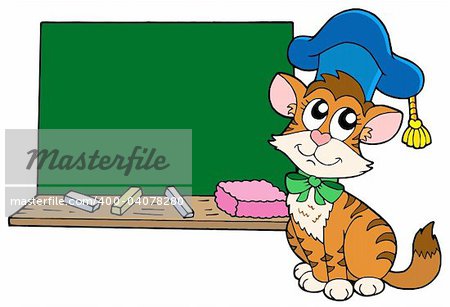 Cat teacher with blackboard - vector illustration.