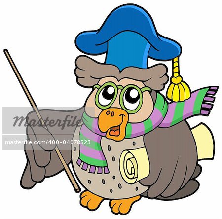 Owl teacher with parchment - vector illustration.