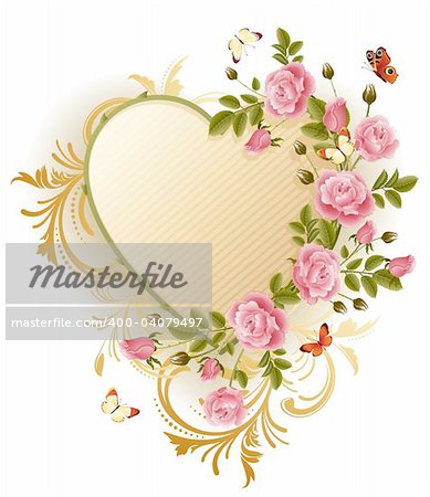 Vector illustration - Frame in the Victorian style, with roses and butterflies