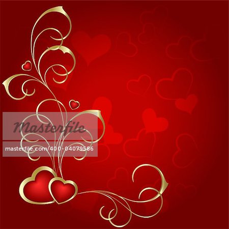 A pair of hearts  on a red background