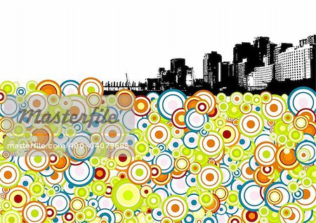 Black city with circles. Vector