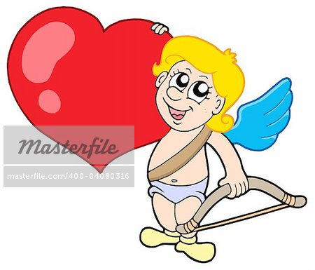 Cute cupid with bow and heart - vector illustration.