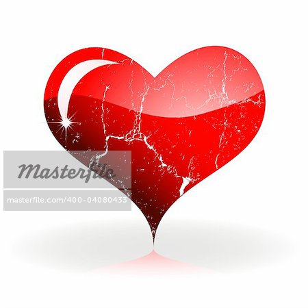 Grunge red heart  on a white background