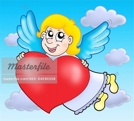 Cupid on sky - color illustration.