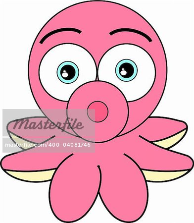 Vector illustration file saved in eps Adobe Illustrator 8. Cute looking cartoon pink octopus with big eye