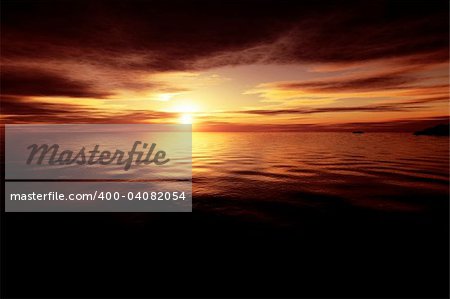 An illustration of a golden ocean sunset