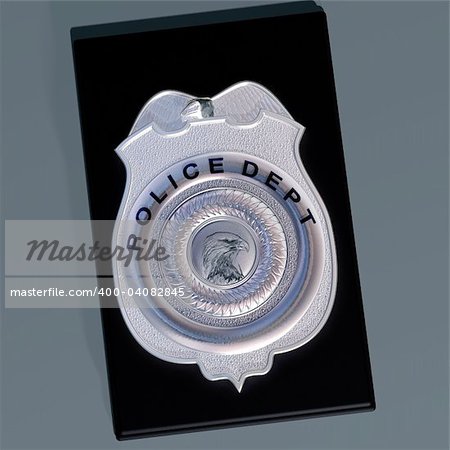 Detailed illustration of a police shield on a leather wallet