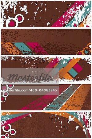 Set of five vintage grunge banners background. Easy to insert your text over and animations.