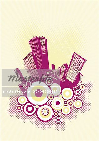 Red city with circles. Vector art