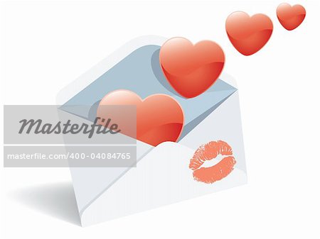 Liebe Mail, Umschlag, Herzen und Lippenstift drucken.