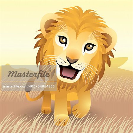 Vector illustration of a baby lion. If you like this illustration, check out our baby animal collection.    You can use any vector compatible software to open/modify/use the file. The different graphics are on separate layers so they can be easily edited individually. Scalable to any size without loss of quality.