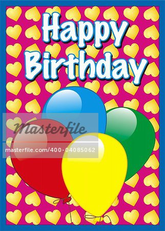 vector birthday card with balloons and hearts