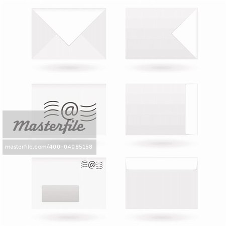 Collection of six envelope icons with drop shadow