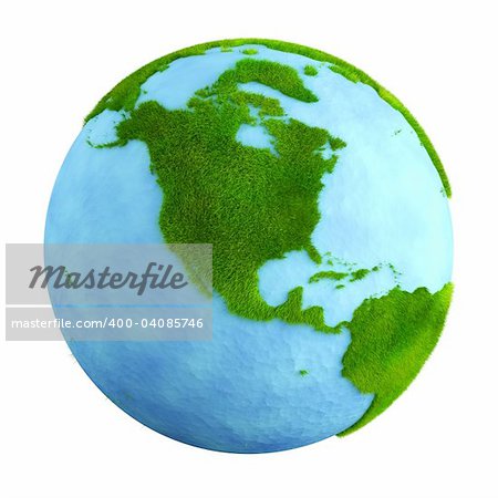 3d rendering of a grass earth with water - North America
