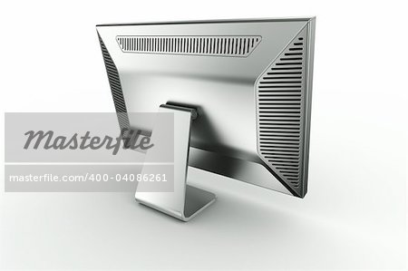 3d rendering of an aluminum monitor on white background