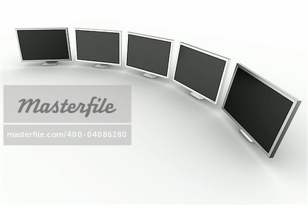 3d rendering of multiple monitors on a row.