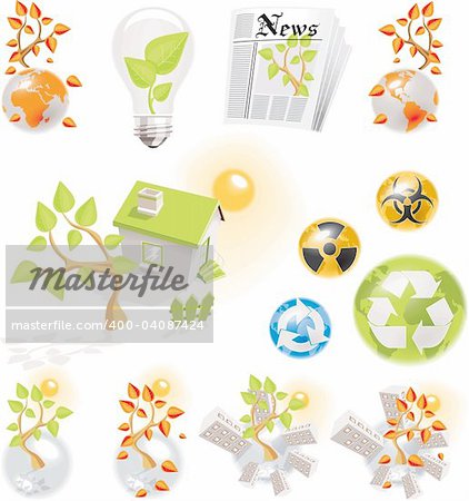 Set of 13 icon. Ecology theme