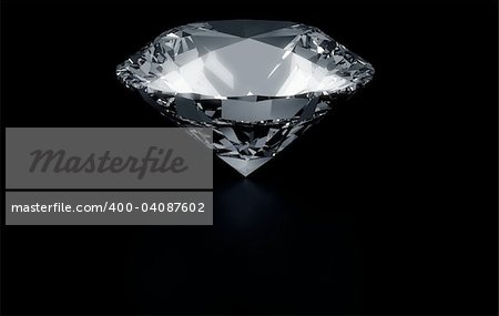 3d rendering of a diamond on a black reflective floor
