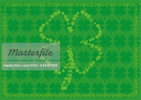 Shamrock background with four leaf shamrock shapes and border