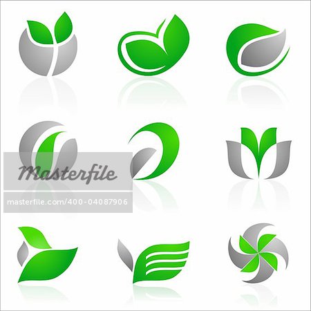 vector set of floral logos in green and gray color