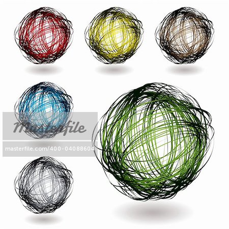 Scribble balls with colour variation with drop shadow